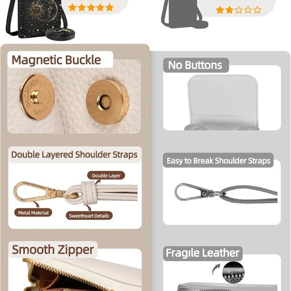 Cell Phone Purse Crossbody Bags for Women - Cute Design Leather Cellphone Bag Sm - Picture 5 of 6